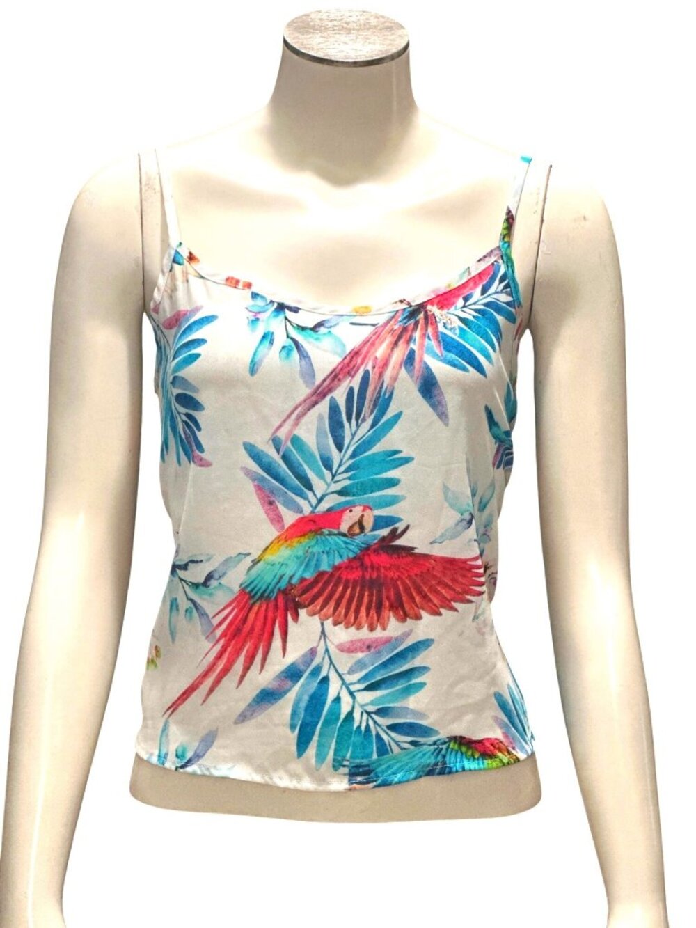 Forever 21 Size Small White Tropical Parrot Print Cami Tank Resortcore Glam Chic - Picture 2 of 10